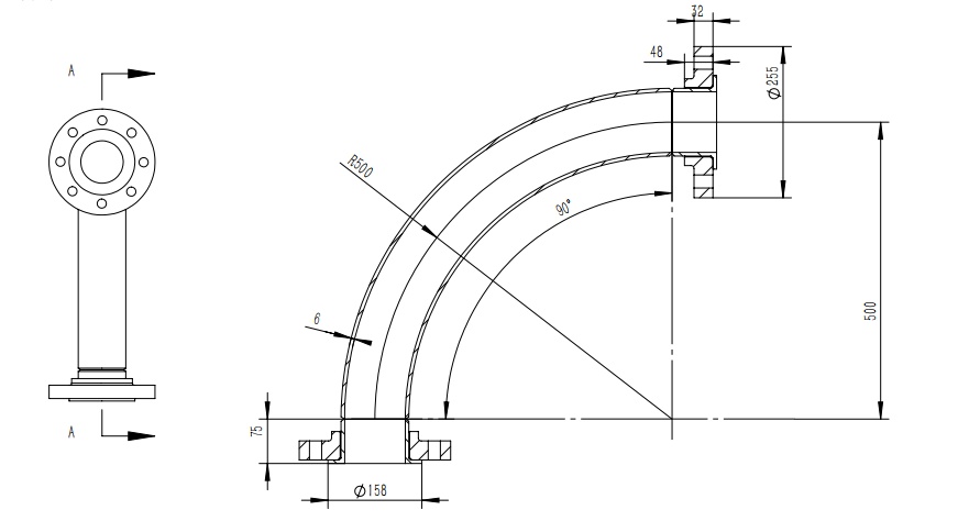 90度弯管焊接法兰图纸 90度弯管焊接法兰图纸